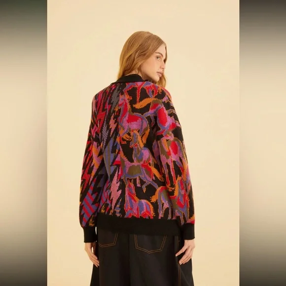 NWT Farm Rio Black Mixed Wild Horses Knit Cardigan - Picture 4 of 5